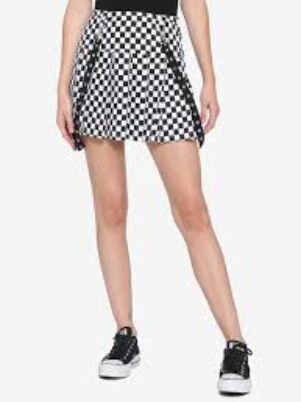 Hot Topic Black White Checkered Mini Skirt Silver Grommet Suspenders Medium